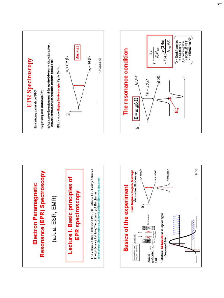 EPR Spectroscopy: Principles and Applications | PDF | Electron ...
