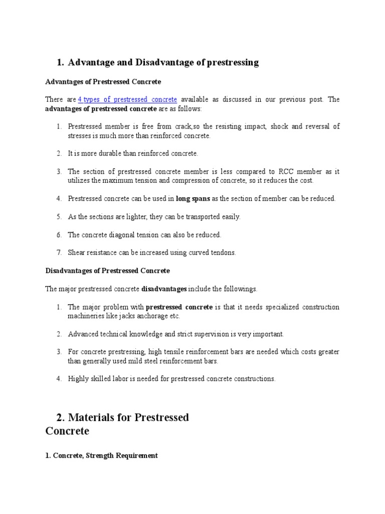 Advantages and Disadvantages of Prestressed Concrete | PDF ...