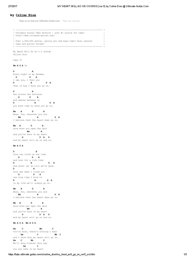 MY HEART WILL GO on CHORDS (Ver 5) by Celine Dion Leisure