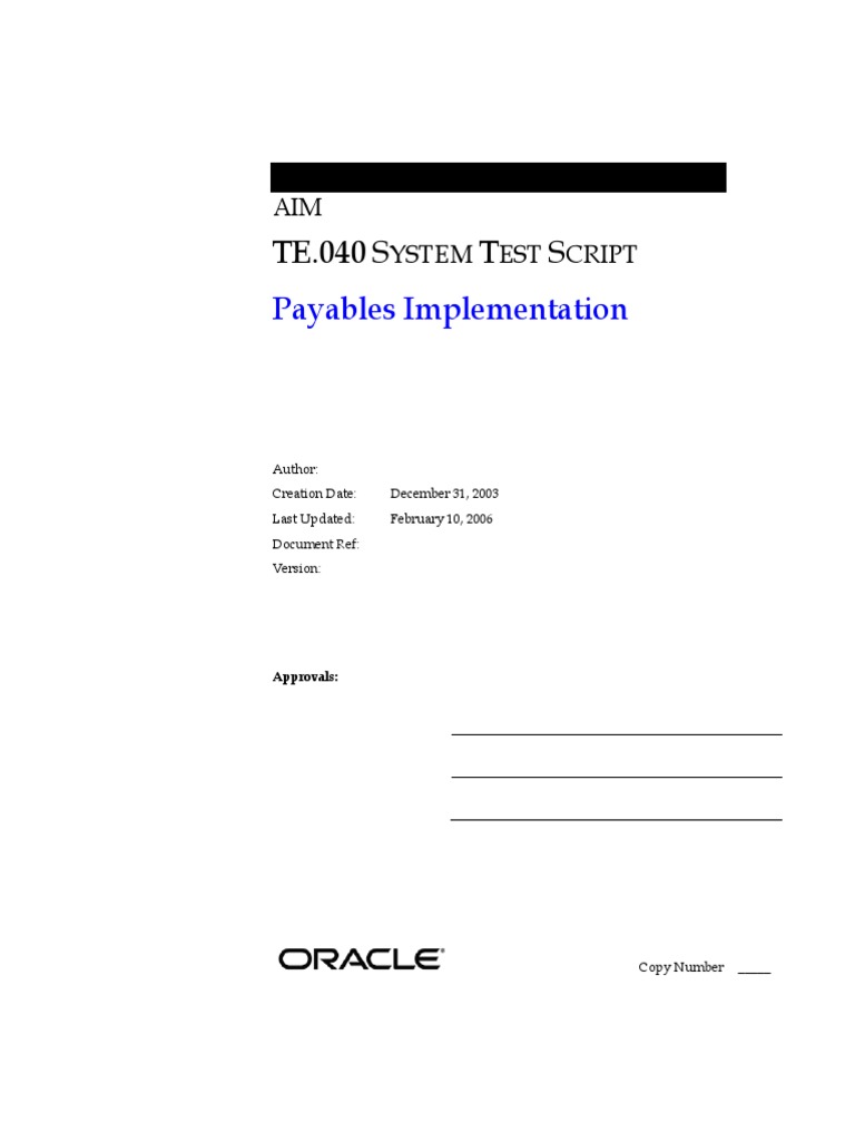 Payables System Test Script TE.040 | PDF | Accounts Payable | Invoice
