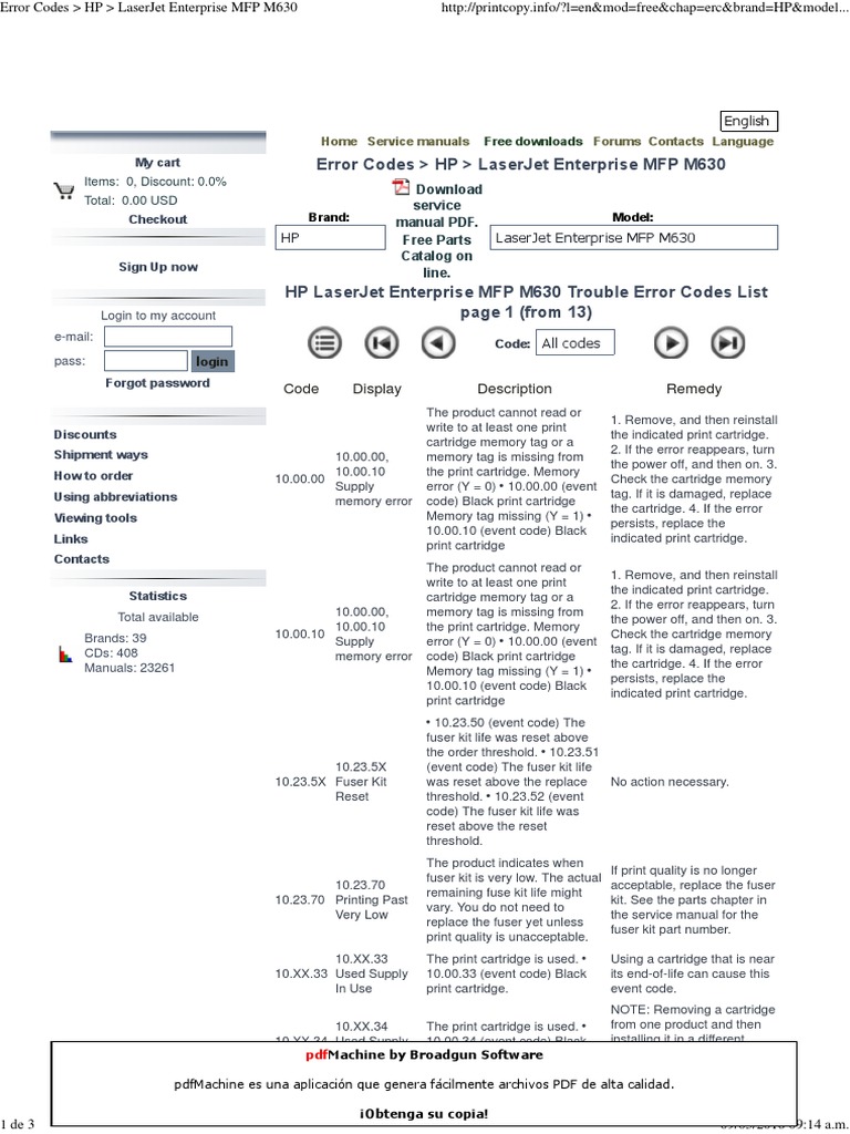 Error Codes _ HP _ LaserJet Enterprise MFP M630 Computer Engineering