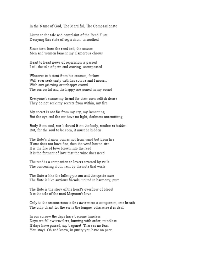 Rumi's Song of the Reed: A Reflection | PDF | Art | Poetry