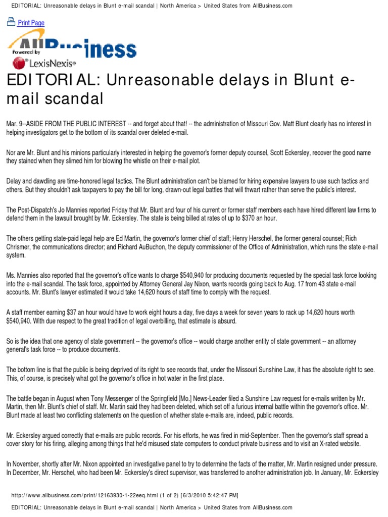 Ed Martin: St Louis Post Dispatch - EDITORIAL - Unreasonable Delays in Blunt Email Scandal ...