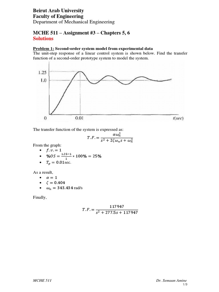 Mechanical Engineering Control Systems Solutions | PDF | Applied ...