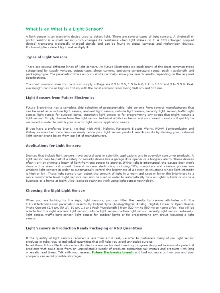 Types and Applications of Light Sensors | PDF | Ultrasound | Sensor