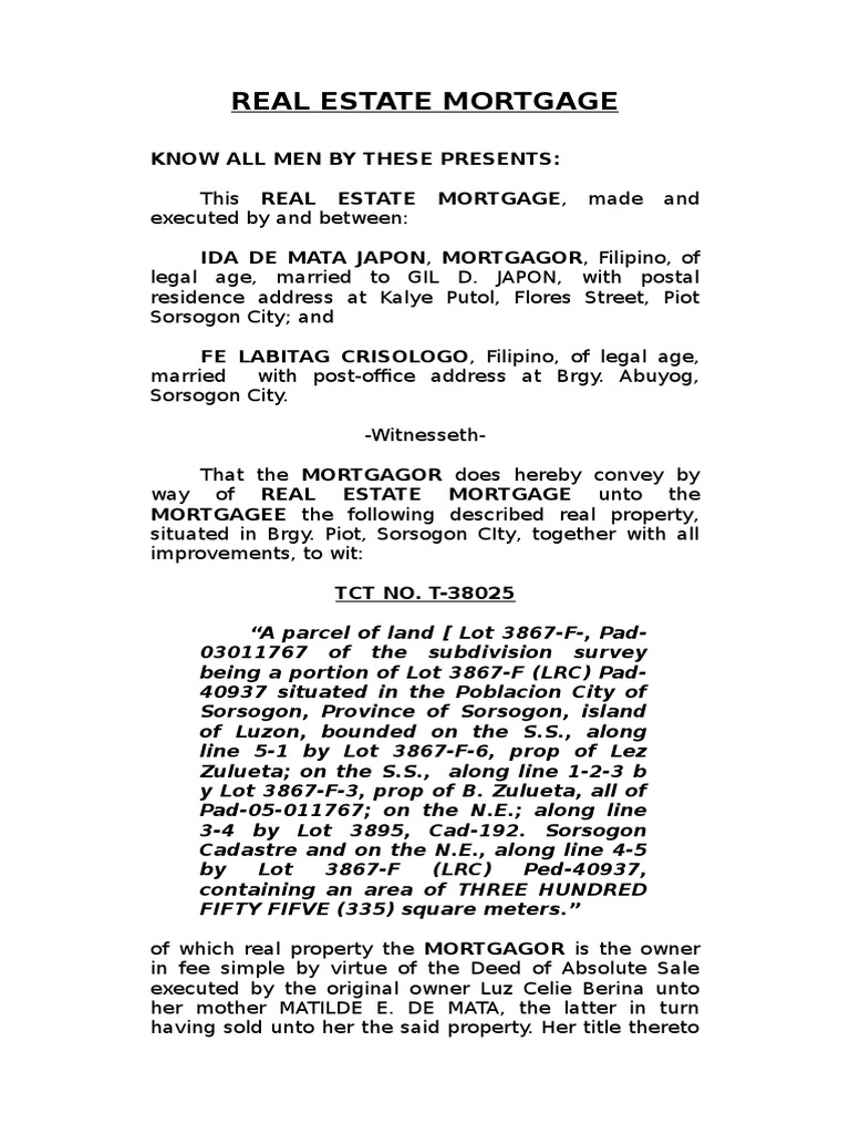 Real Estate Mortgage Mortgage Law Real Estate