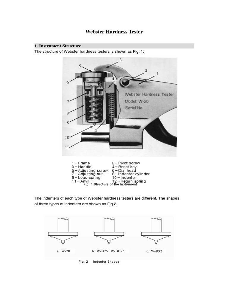 Webster Hardness Tester Overview and Calibration | PDF