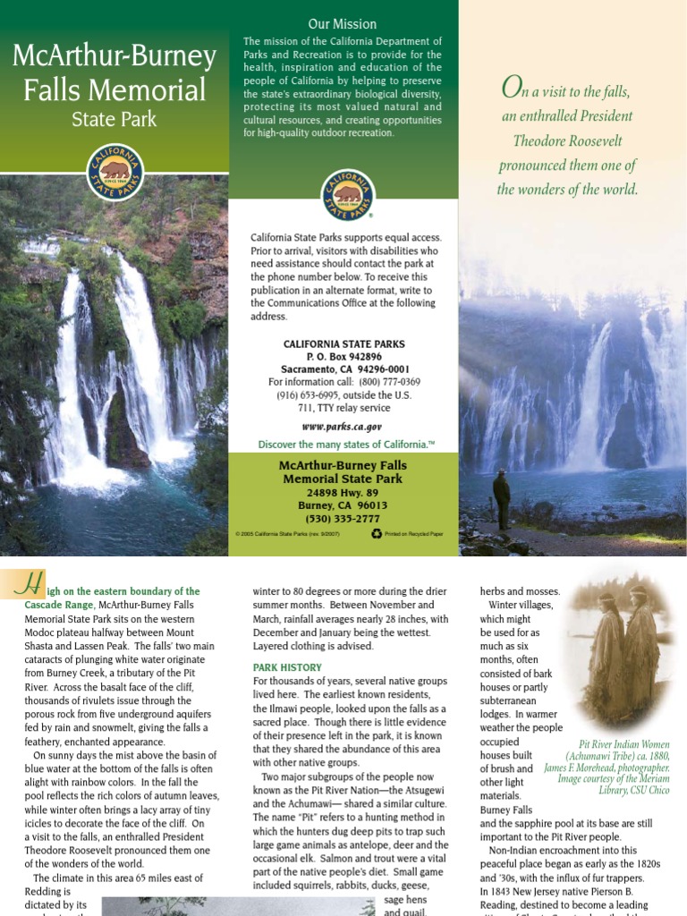 Mcarthur Burney Falls Memorial State Park Brochure Camping