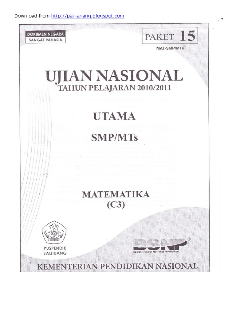 Naskah Soal Un Matematika Smp 2011 Paket 15 Pdf