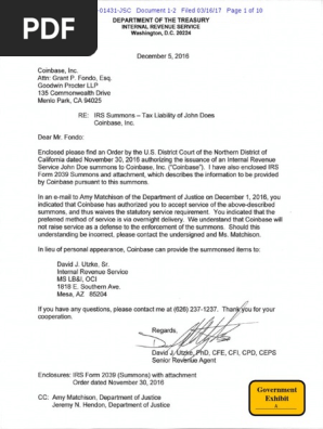 Coinbase Summons Details Summons Internal Revenue Service