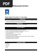 CV For Store Keeper Job