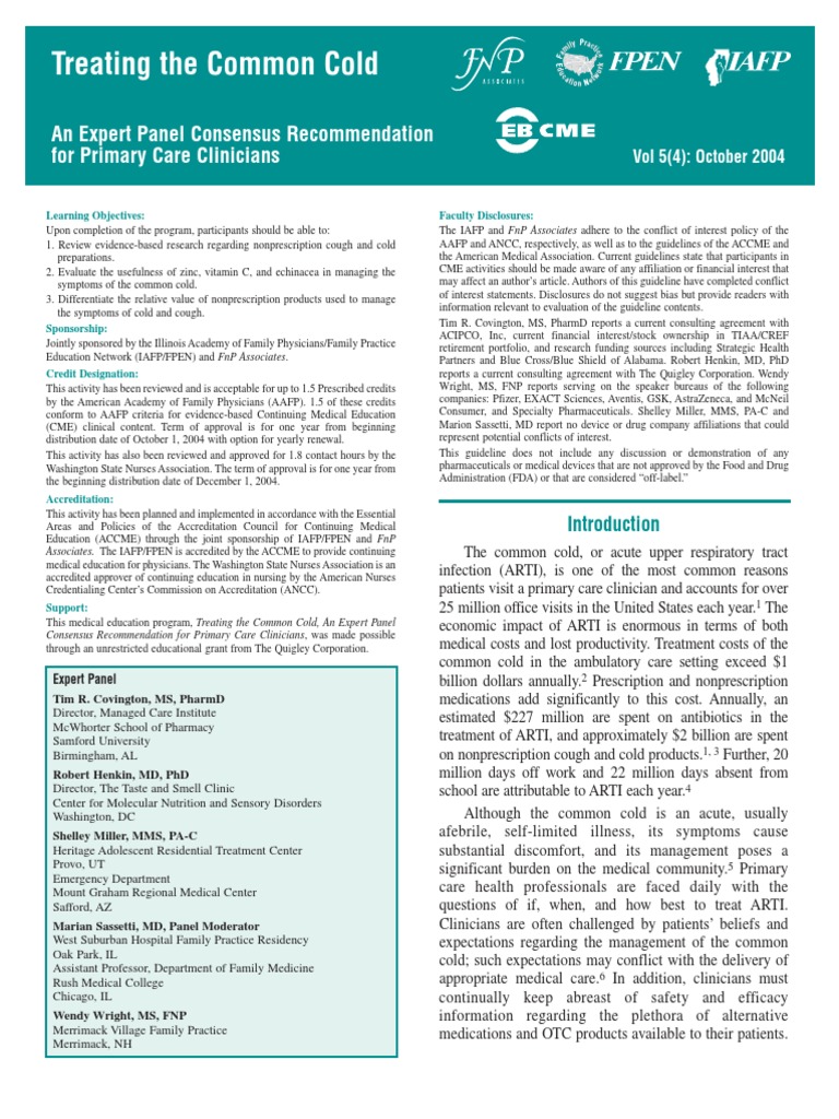 Common Cold Guideline Final PDF Download Free PDF Common Cold