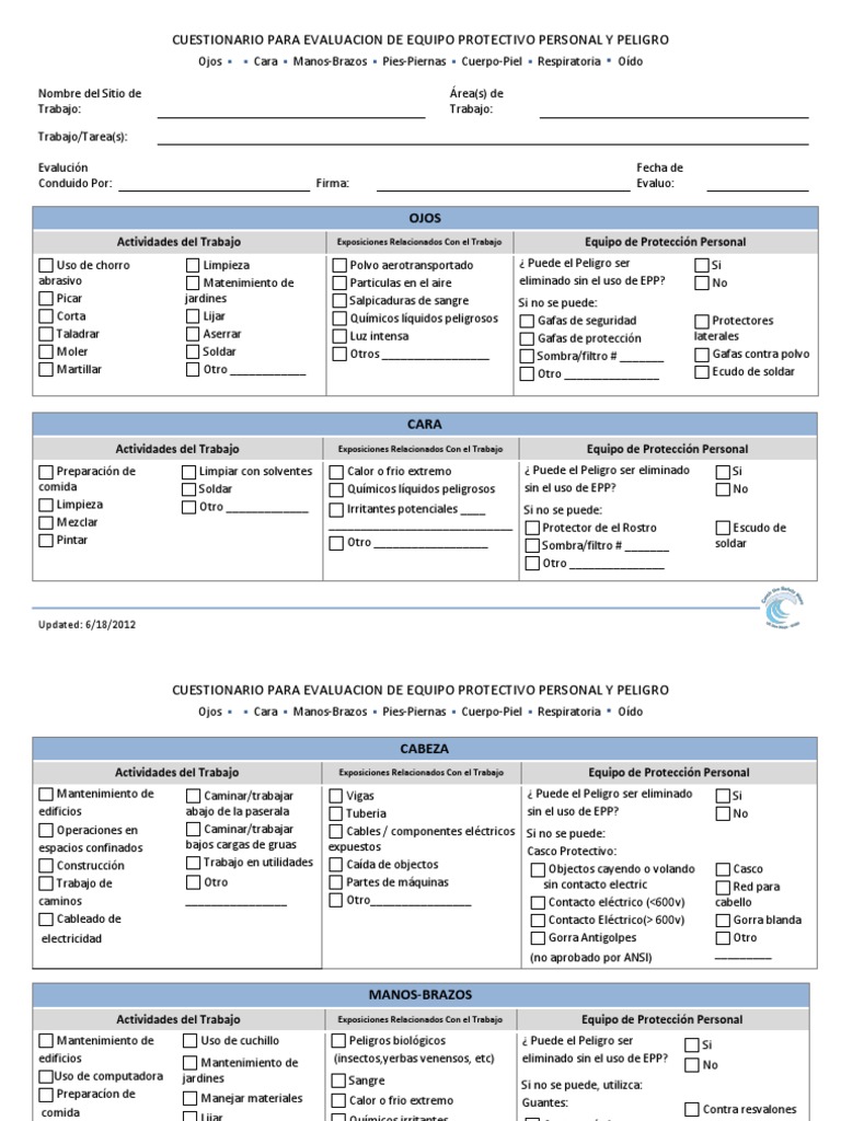 PPE Hazard Assessment Form Spanish PDF | PDF | Soldadura | Construcción
