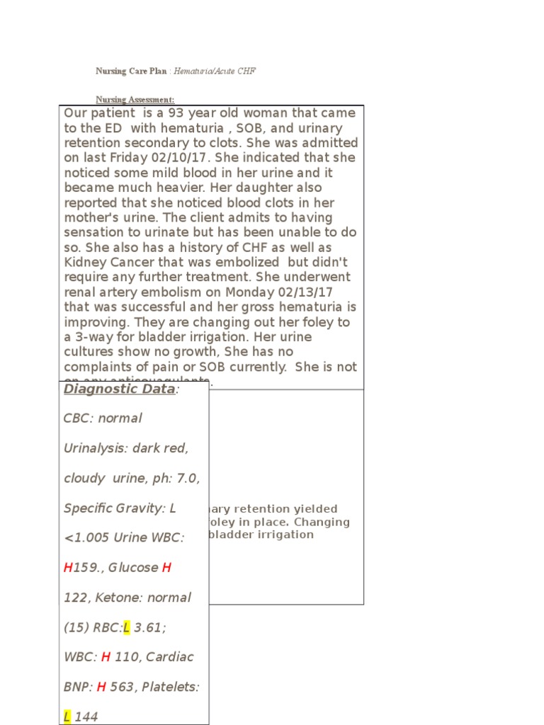 Nursing Care Plan for Hematuria | PDF | Urine | Urinary System