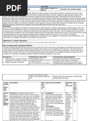 soccer unit plan