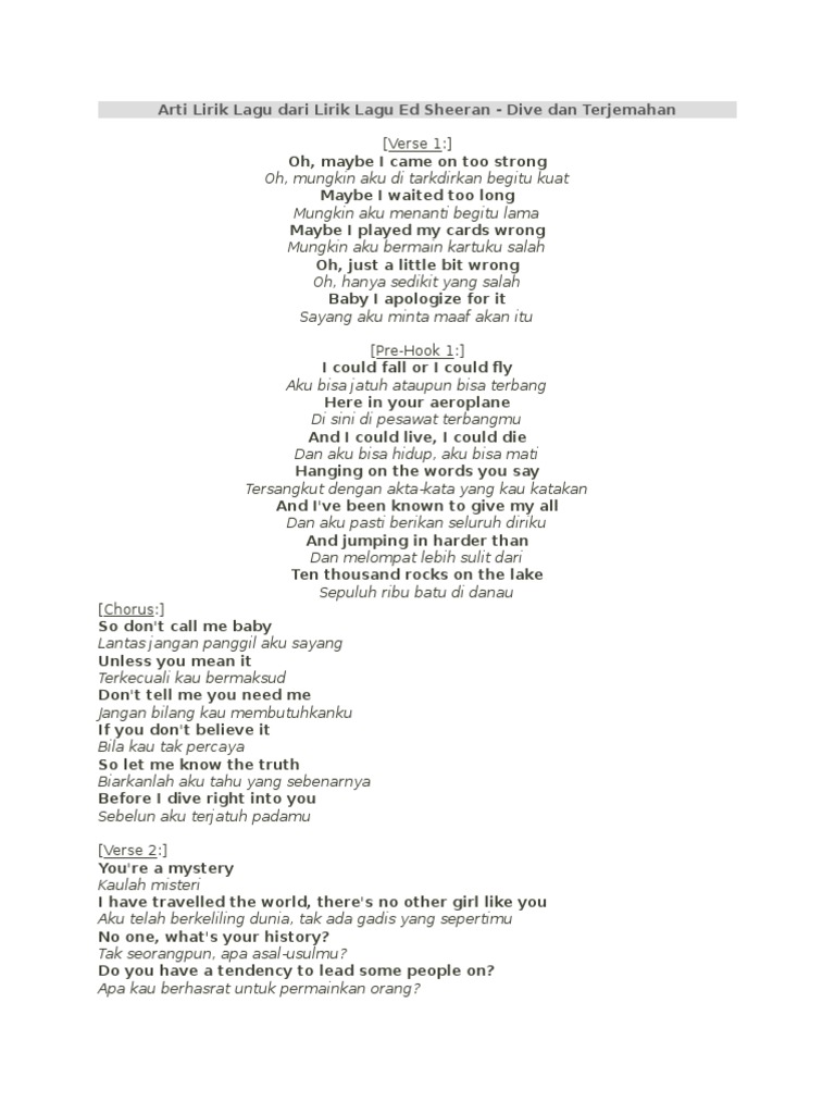 Arti Lirik Lagu Dari Lirik Lagu Ed Sheeran Dive