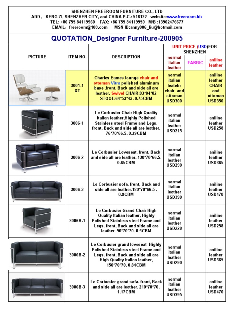 Designer Furniture Quotation 2009 | PDF | Chair | Bed