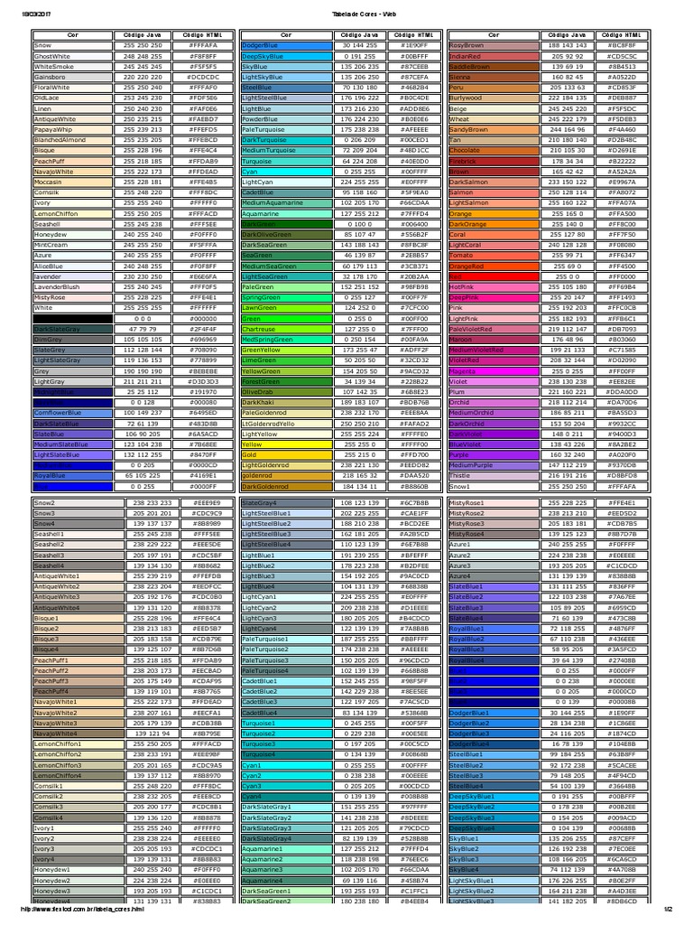 Tabela de Cores RGB | PDF | Cascading Style Sheets | Traditional Board ...