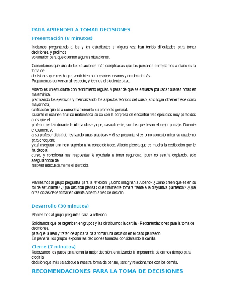 Para Aprender A Tomar Decisiones | PDF | Toma de decisiones