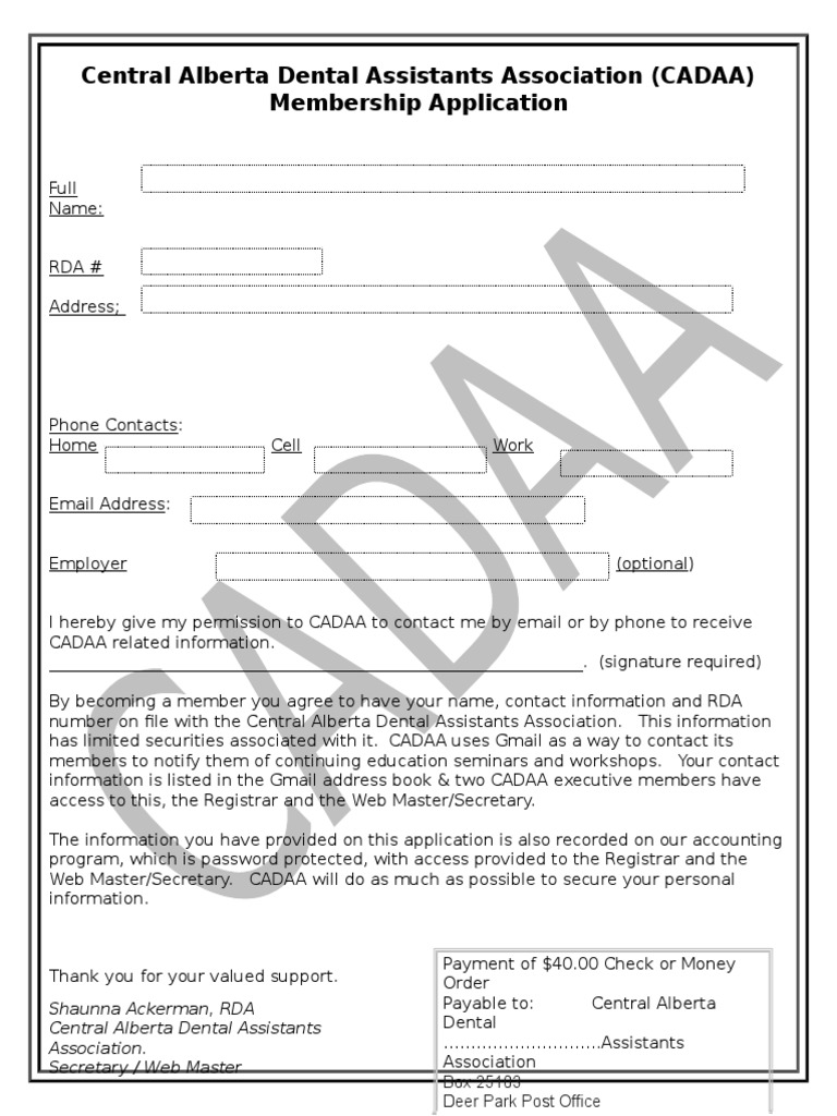 CADAA Membership Application Form | PDF