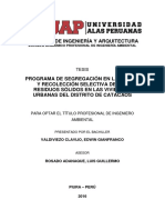 Programa de Segregación en La Fuente y Recolección Selectiva de Los Residuos Sólidos en Las Viviendas Urbanas Del Distrito de Catacaos