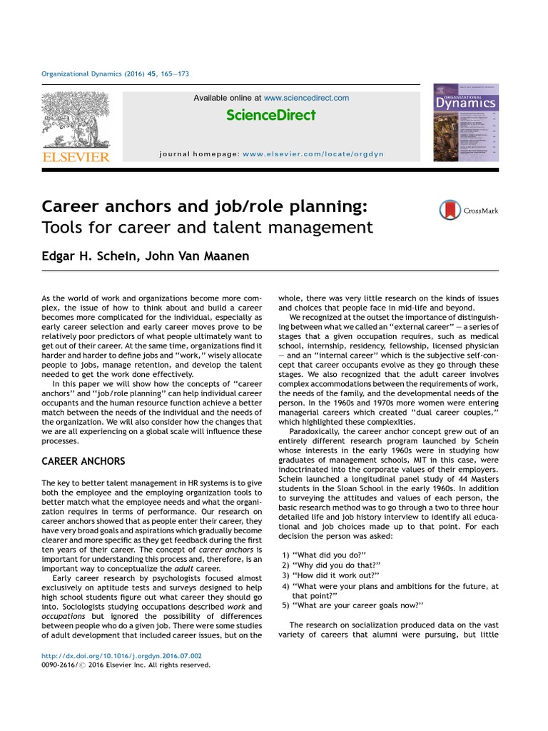 Career Anchors and Job/role Planning Tools For Career and Talent