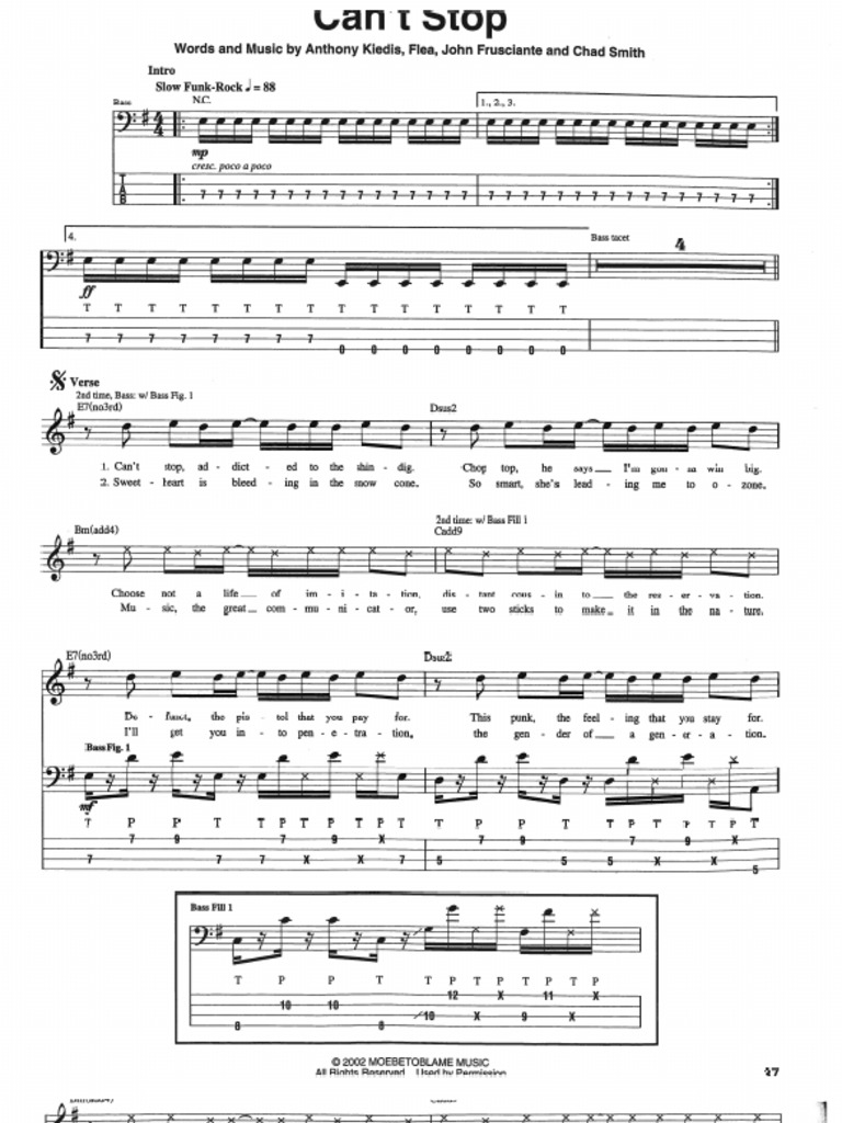Cant Stop Bass Tabs