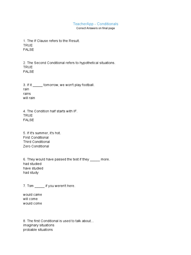 Understanding English Conditionals Quiz | PDF
