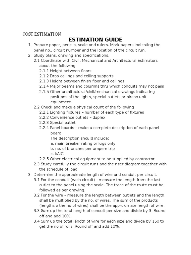 Cost Estimation PDF Electrical Wiring Electricity