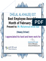 Dhelal Al-Khaleej Est.: Best Employee Award For Month of February 2017