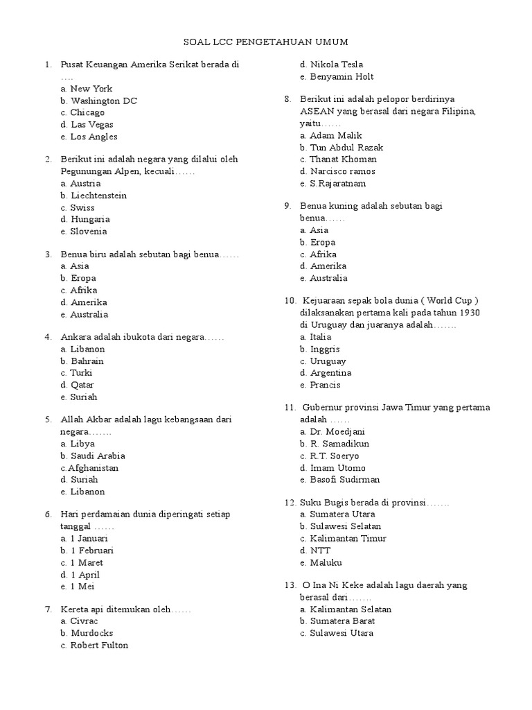 Soal Lcc Pengetahuan Umum