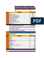 Tabla de Calculo Materiales Drywall y Cielo Raso