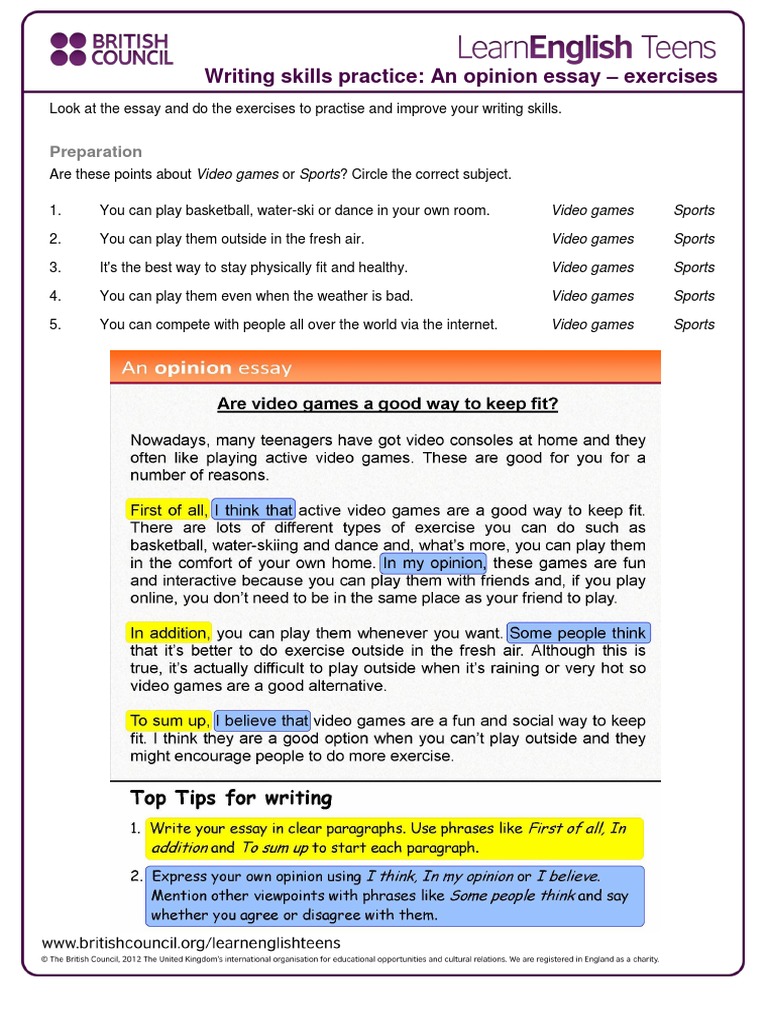 an opinion essay worksheet