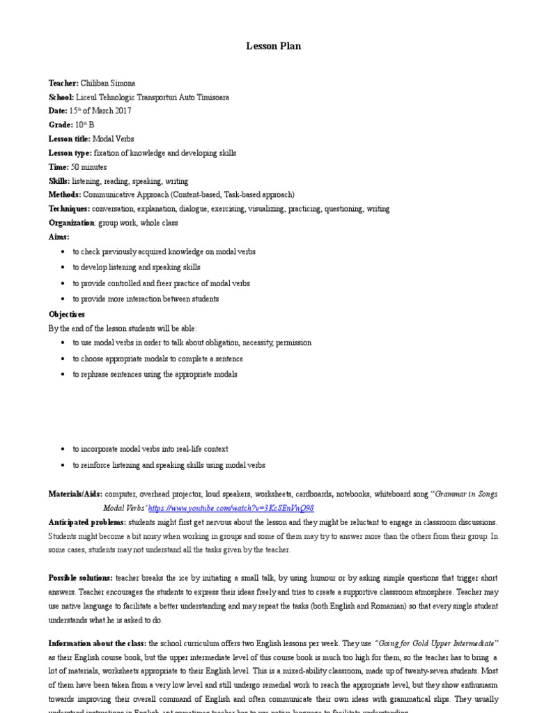 modal verbs lesson plan pdf
