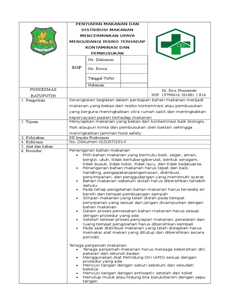Sop Penyiapan Makanan Dan Distribusi Makanan | PDF