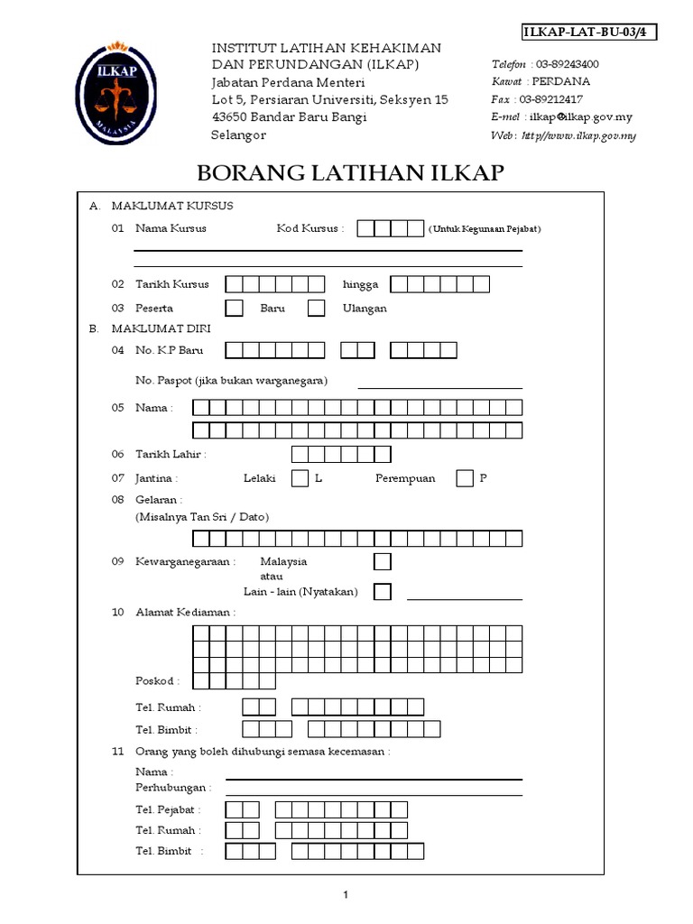 Borang Latihan Ilkap - Institut Latihan Kehakiman Dan Perundangan 