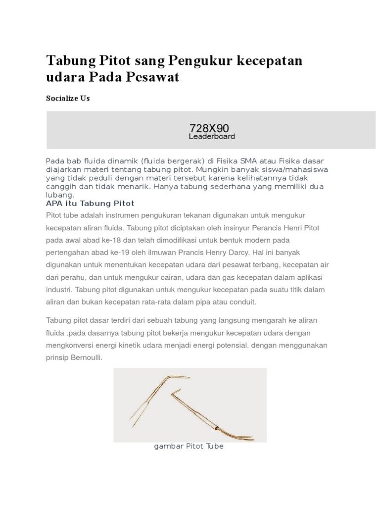 Informasi Tentang Polusi Udara Tabung Pitot sang Pengukur kecepatan udara Pada Pesawat docx