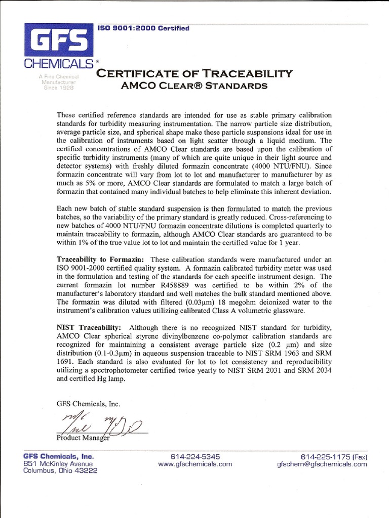 AMCO Clear Certificate of Traceability-Signed | PDF | Calibration ...
