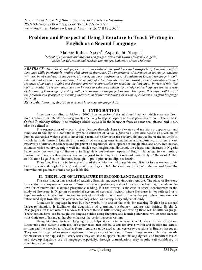 Problem and Prospect of Using Literature To Teach Writing in English As