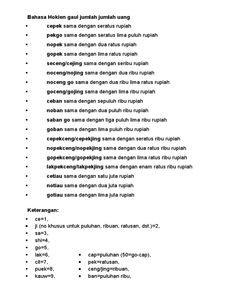 Bahasa Gaul Jumlah Jumlah Uang PDF