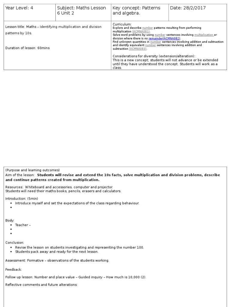 Identifying 10s Patterns in Maths Lesson | PDF