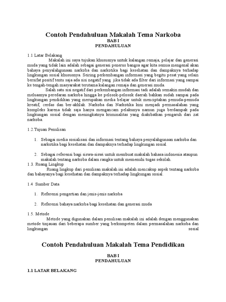 Contoh Pendahuluan Makalah Narkoba Dan Obat Obatan Terlarang Docx