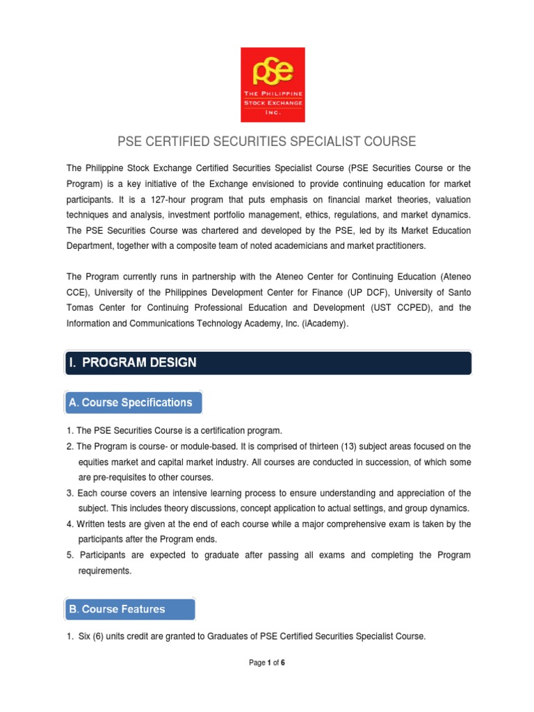 PSE Certified Securities Specialist Course | PDF | Stock Market | Stocks