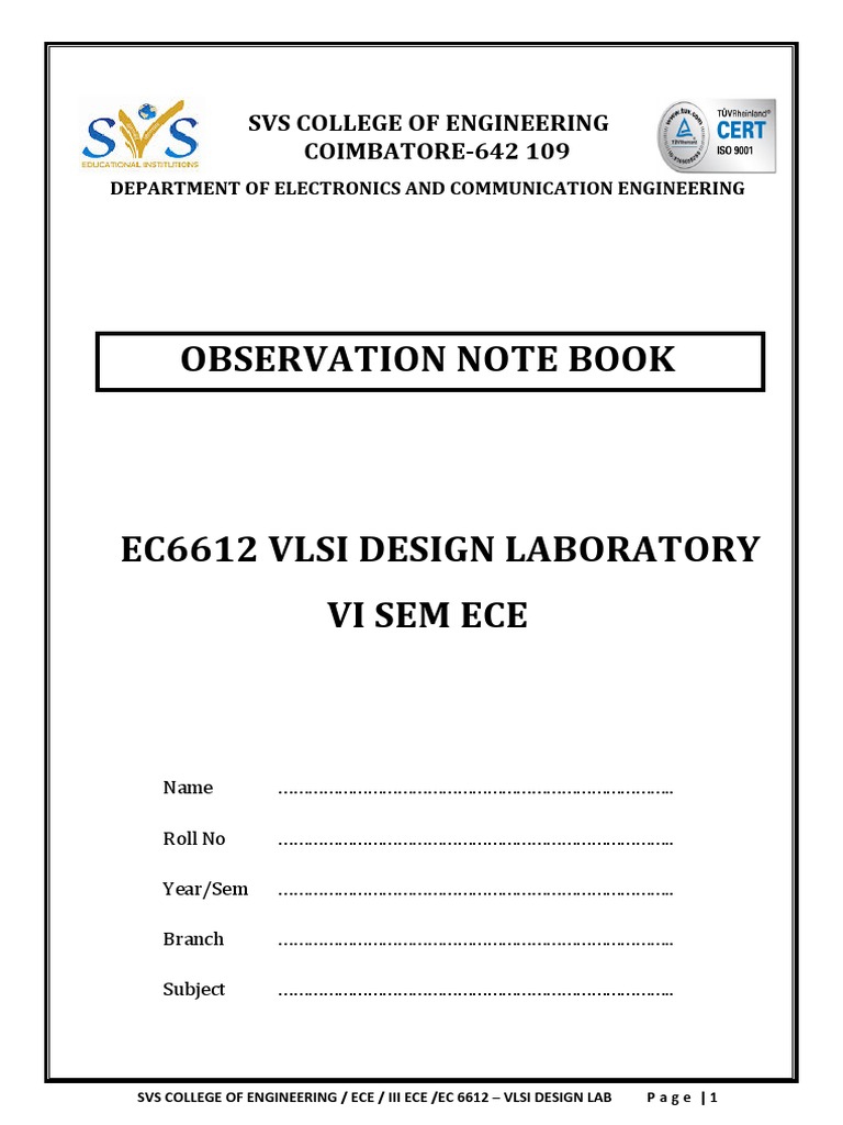 Ec6612 Vlsi Design Lab Svs College | Hardware Description Language | Vhdl