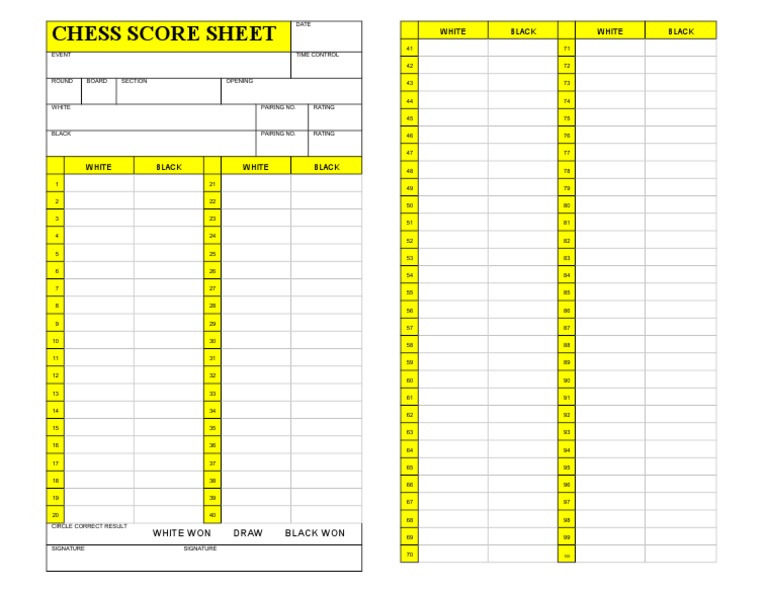 Chess Score Sheet Template | PDF | Board Games | Leisure