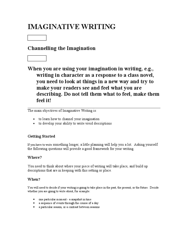 Imaginative Writing Imagination Narration