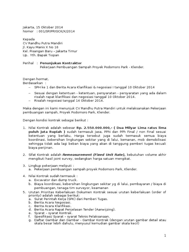 Contoh Surat Penunjukan