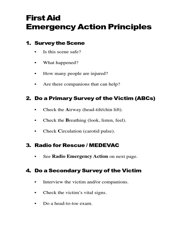 First Aid Emergency Action Principles 1. Survey The Scene PDF