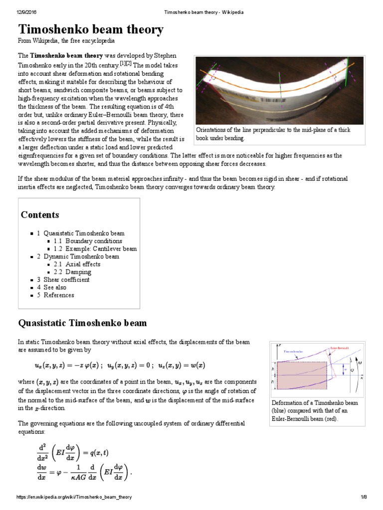 Timoshenko Beam Theory - Wikipedia | PDF | Bending | Continuum Mechanics