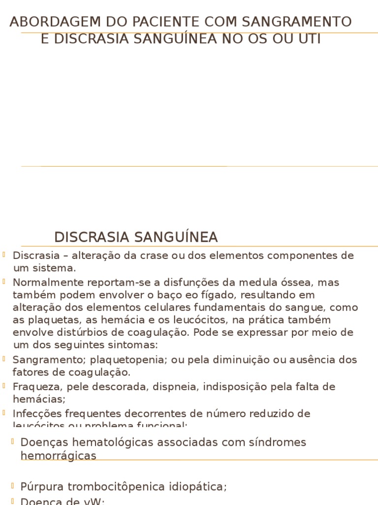 Abordagem de Discrasia Sanguínea e Sangramento | PDF | Coagulação | Sangue